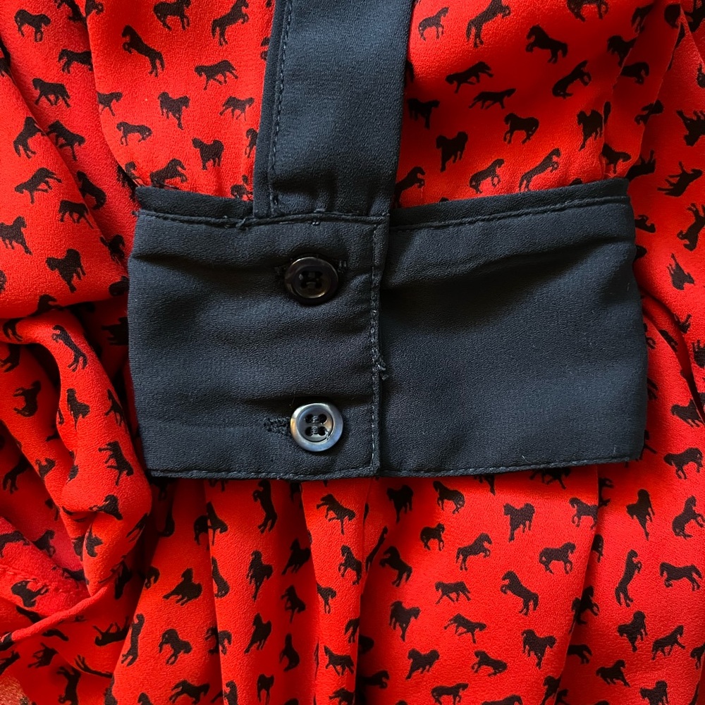 Free People Red Blouse Blue Equestrian Horses Blouse - Picture 8 of 11